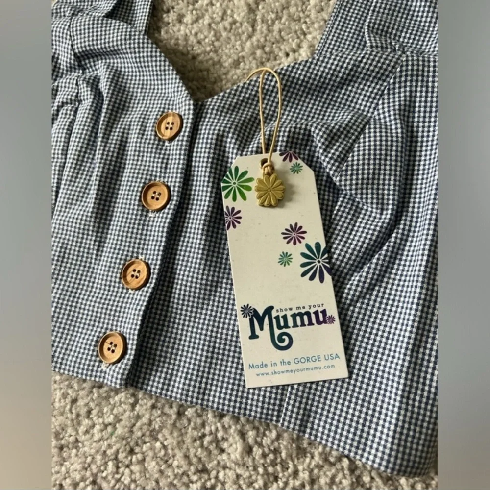 Show Me Your Mumu Debbie Gingham Stretch Crop Top Blue Check Small NWT - Picture 5 of 8